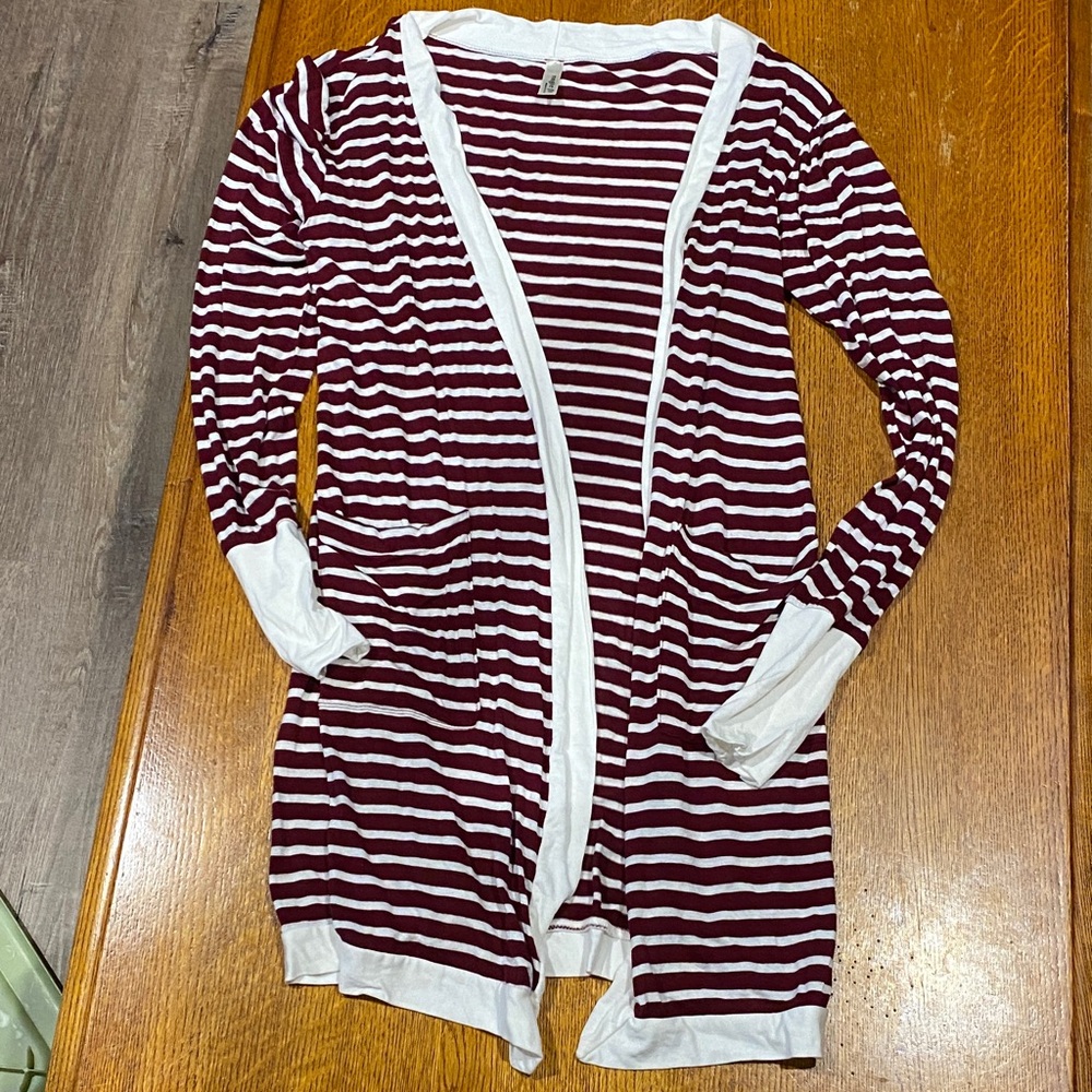 Magic Fit Red and White Striped Cardigan Sweater